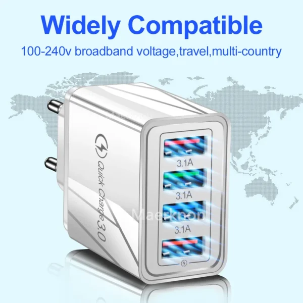 USB Charger Quick Charge 3.0 4 ports Phone Adapter For Huawei iPhone 12 xiaomi Tablet Portable Wall Mobile Charger Fast Charger - Image 5