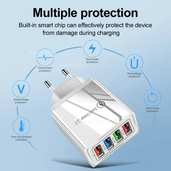 USB Charger Quick Charge 3.0 4 ports Phone Adapter For Huawei iPhone 12 xiaomi Tablet Portable Wall Mobile Charger Fast Charger - Image 4