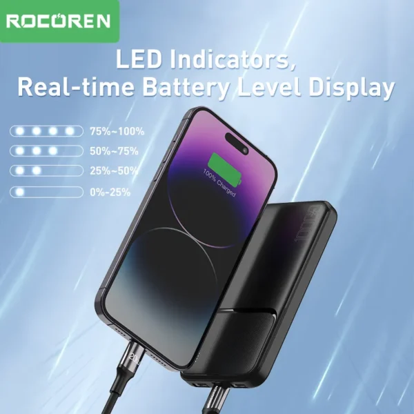Rocoren Power Bank 10000mAh Portable Charger External Battery PoverBank 10000 Fast Charging Powerbank For iPhone Xiaomi mi POCO - Image 3