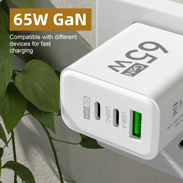 PD 65W GaN USB Charger Fast Charging Type C Mobile Phone Adapter For iPhone 15 Huawei Quick Charge 3.0 EU/US Plug Wall Charger - Image 2
