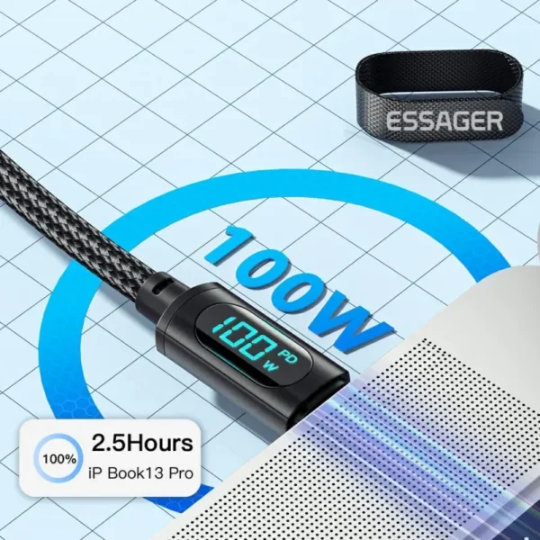 Essager Type C to Type C Cable 100W PD Fast Charging Charger USB C to USB C Display Cable For Xiaomi POCO F3 Realme Macbook iPad - Image 3