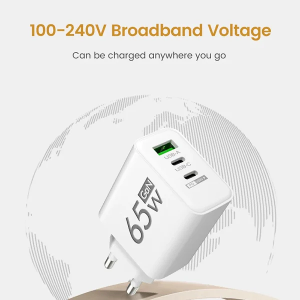 PD 65W GaN USB Charger Fast Charging Type C Mobile Phone Adapter For iPhone 15 Huawei Quick Charge 3.0 EU/US Plug Wall Charger - Image 5