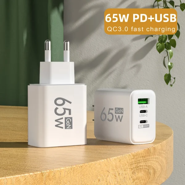 PD 65W GaN USB Charger Fast Charging Type C Mobile Phone Adapter For iPhone 15 Huawei Quick Charge 3.0 EU/US Plug Wall Charger - Image 4