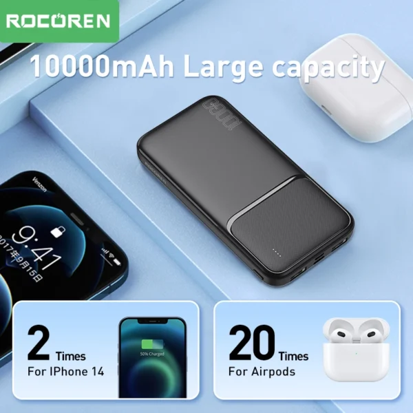 Rocoren Power Bank 10000mAh Portable Charger External Battery PoverBank 10000 Fast Charging Powerbank For iPhone Xiaomi mi POCO - Image 5