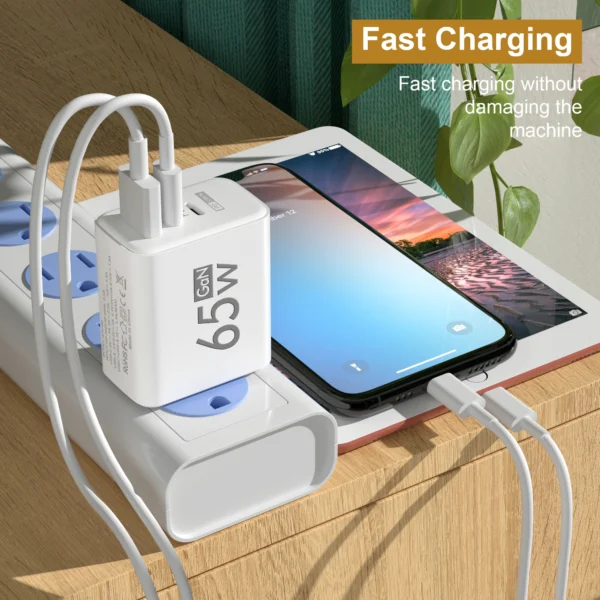 PD 65W GaN USB Charger Fast Charging Type C Mobile Phone Adapter For iPhone 15 Huawei Quick Charge 3.0 EU/US Plug Wall Charger - Image 3